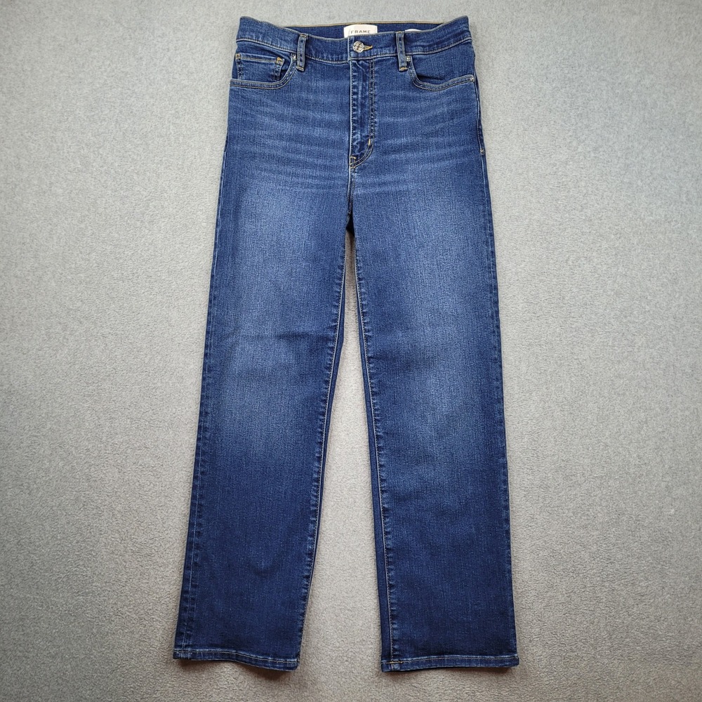 FRAME Le Sleek Straight Jeans Women 28 Blue High Rise Stretch 29x26.5 LSLS814